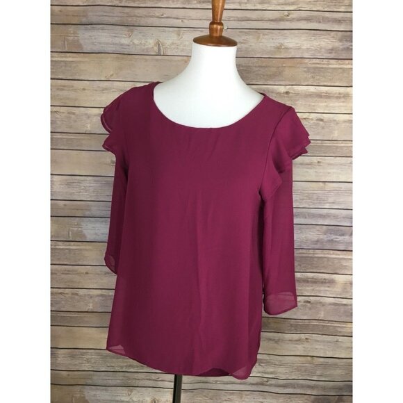 Banana Republic Small Ruffled Sleeve Blouse Solid Lined Career Top Shirt - Picture 1 of 8